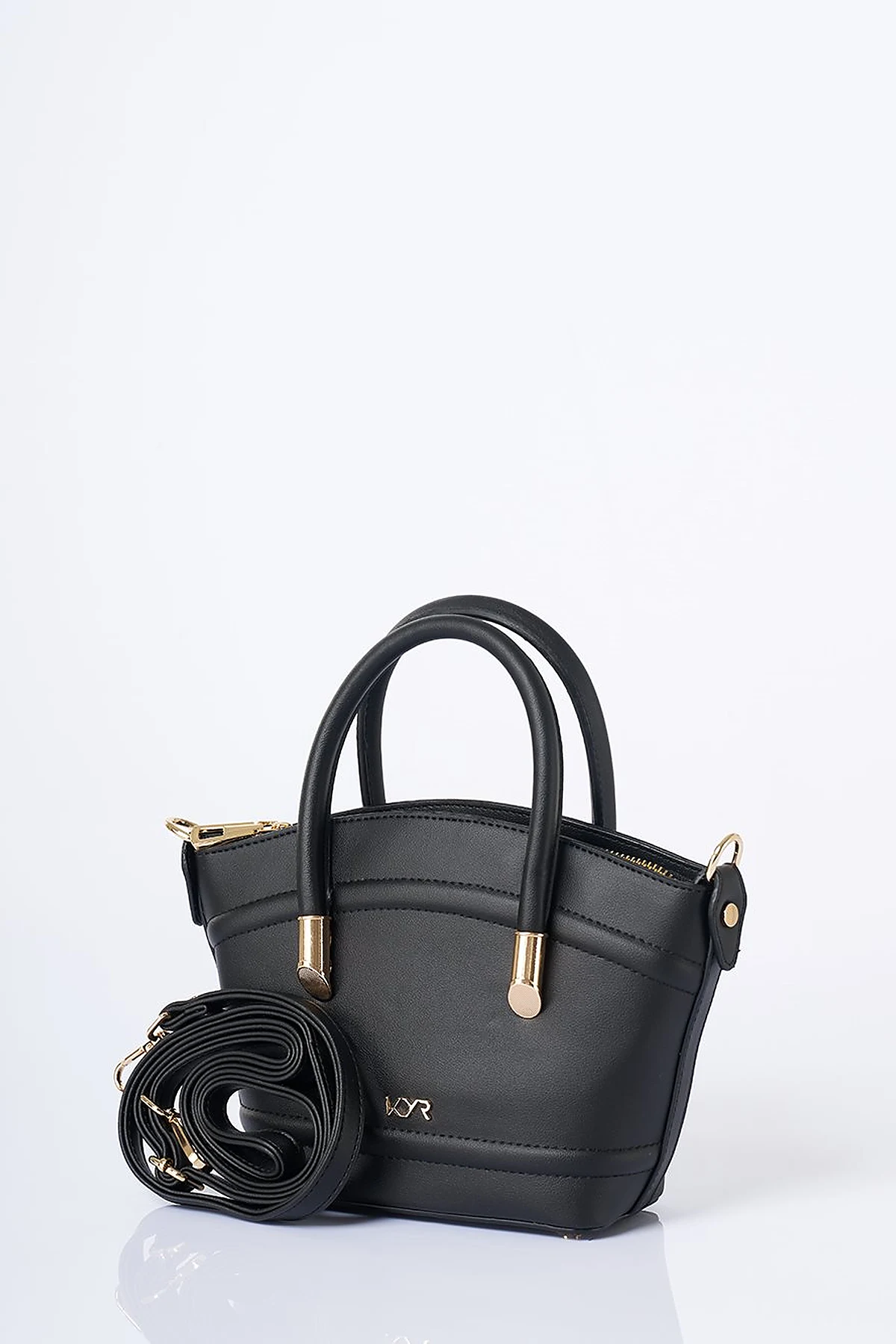 Gold Detailed Faux Leather Tote Bag Black