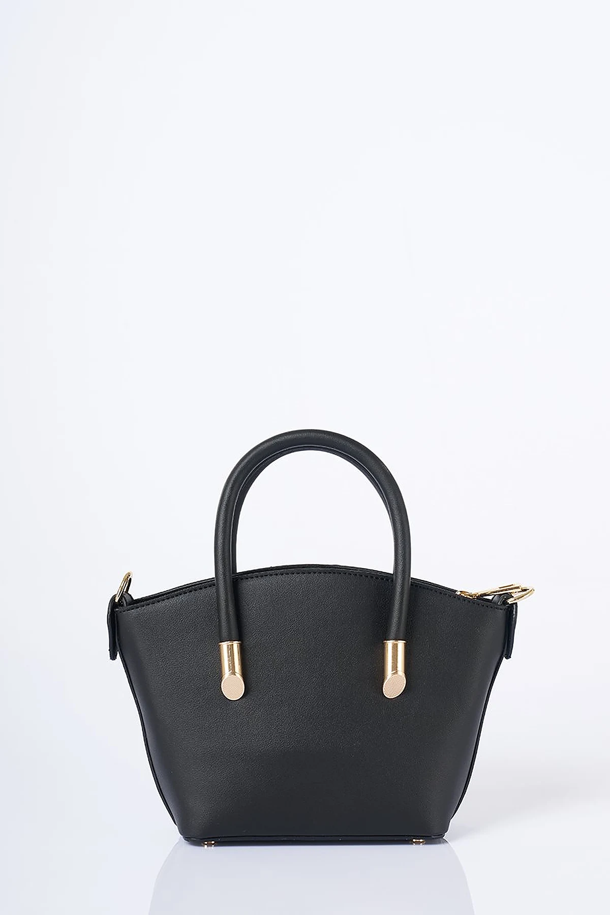 Gold Detailed Faux Leather Tote Bag Black