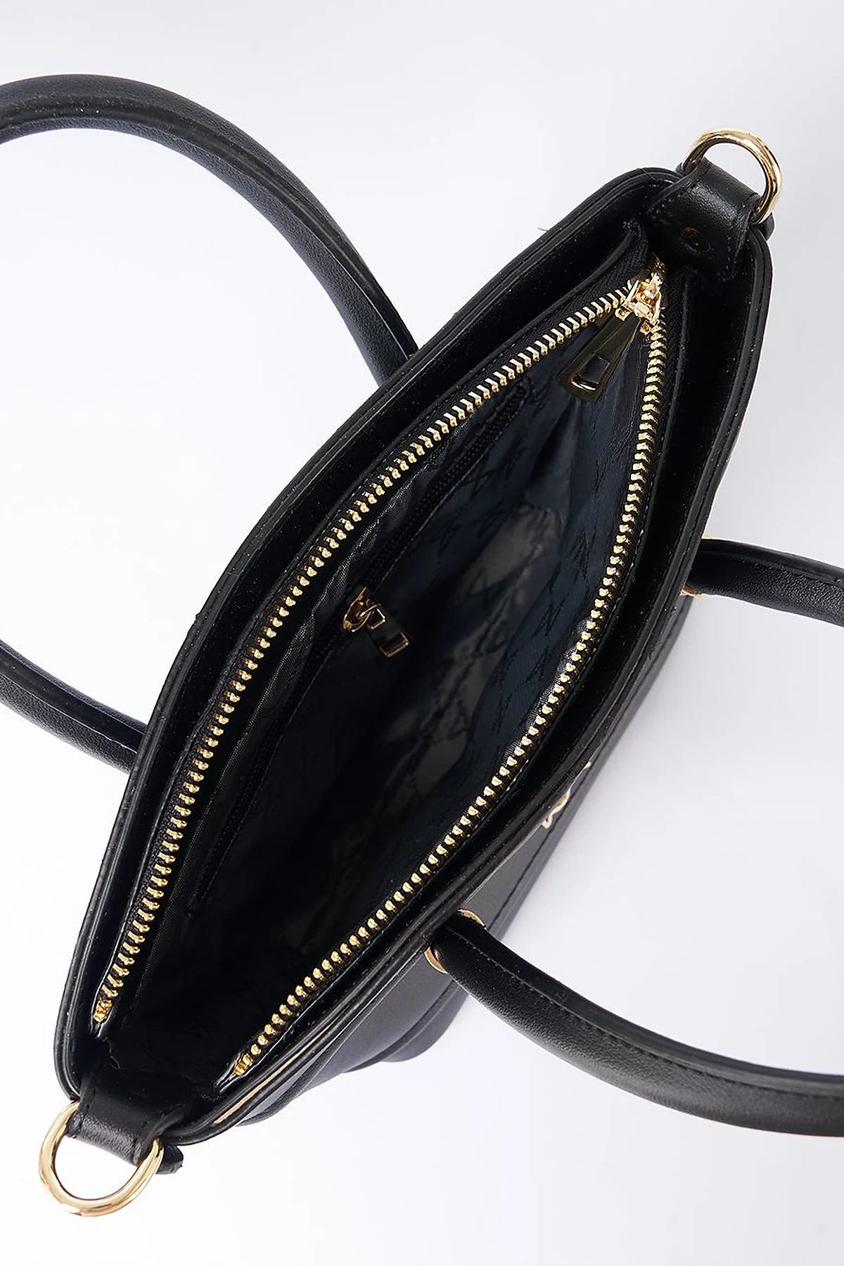 Gold Detailed Faux Leather Tote Bag Black