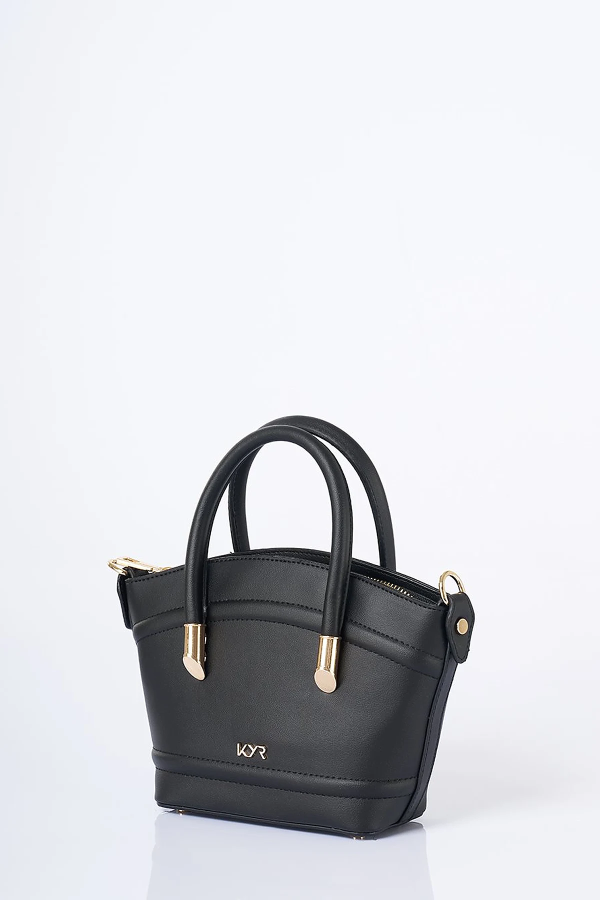 Gold Detailed Faux Leather Tote Bag Black