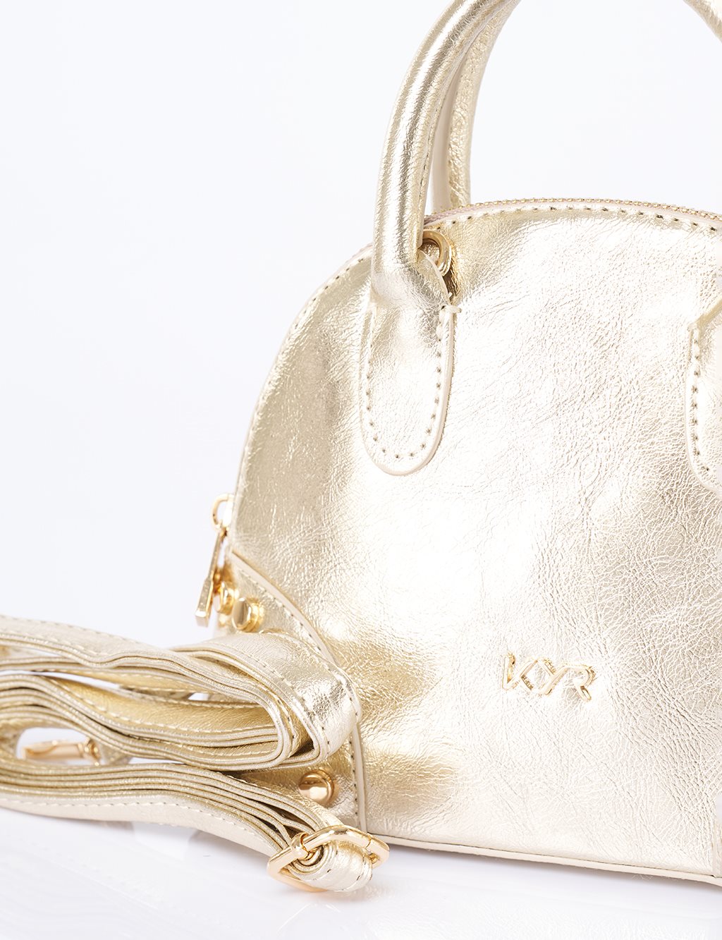 Stud Detailed Mini Faux Leather Handbag Gold