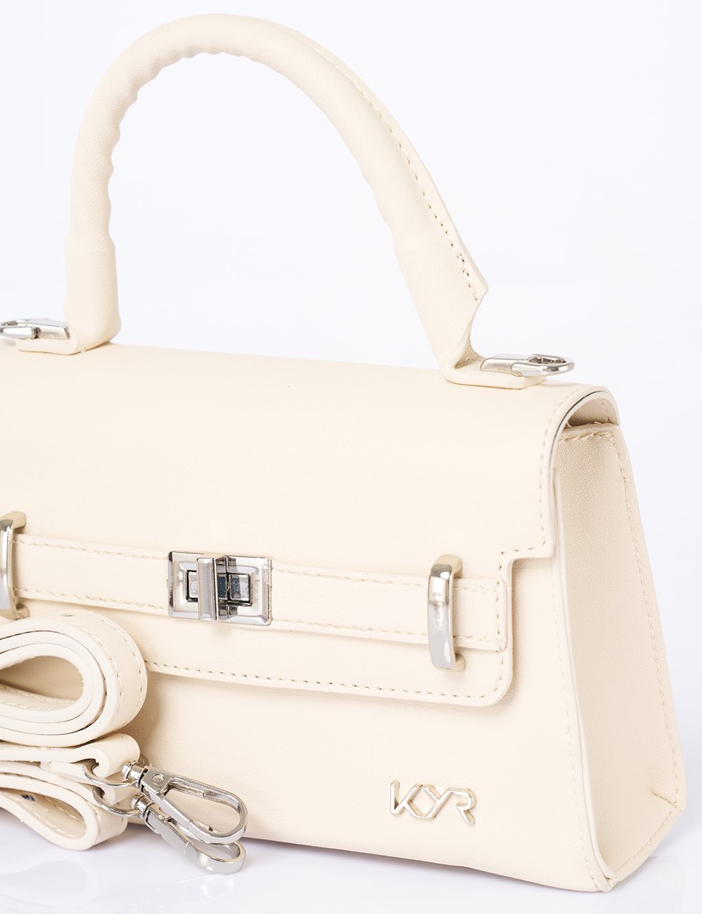 Flap Mini Faux Leather Handbag Cream