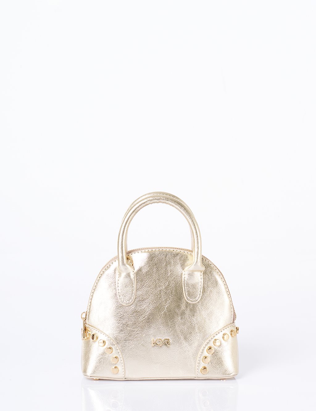 Stud Detailed Mini Faux Leather Handbag Gold