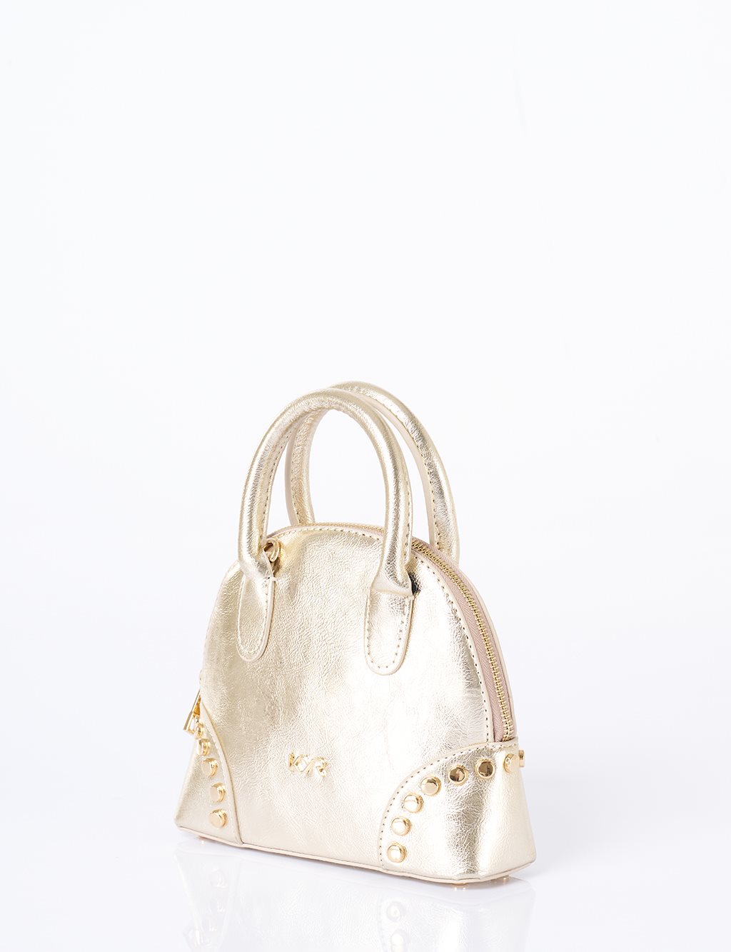 Stud Detailed Mini Faux Leather Handbag Gold