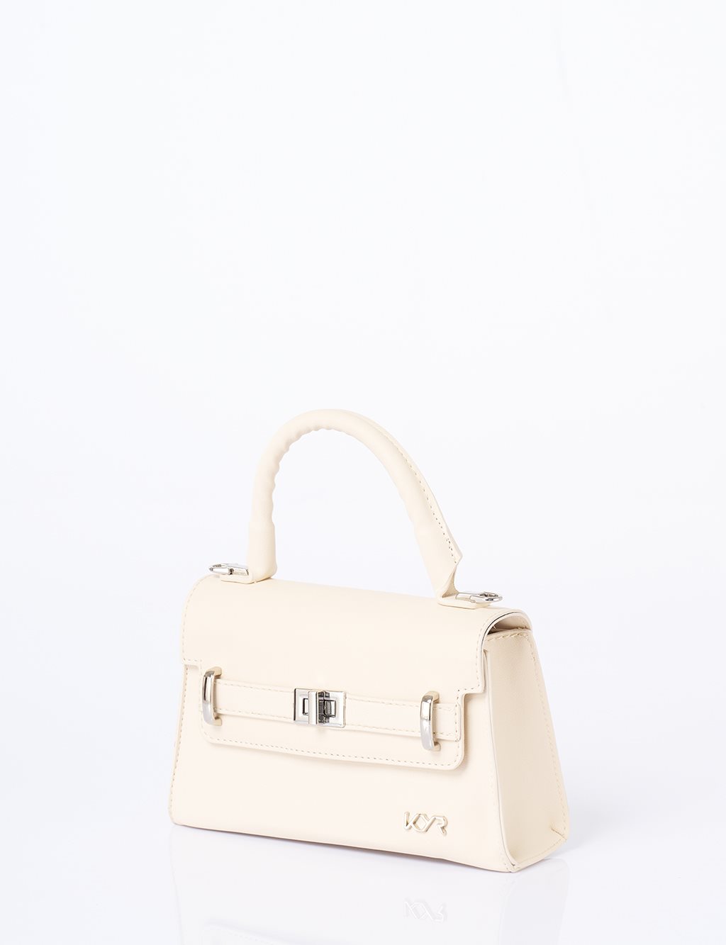 Flap Mini Faux Leather Handbag Cream