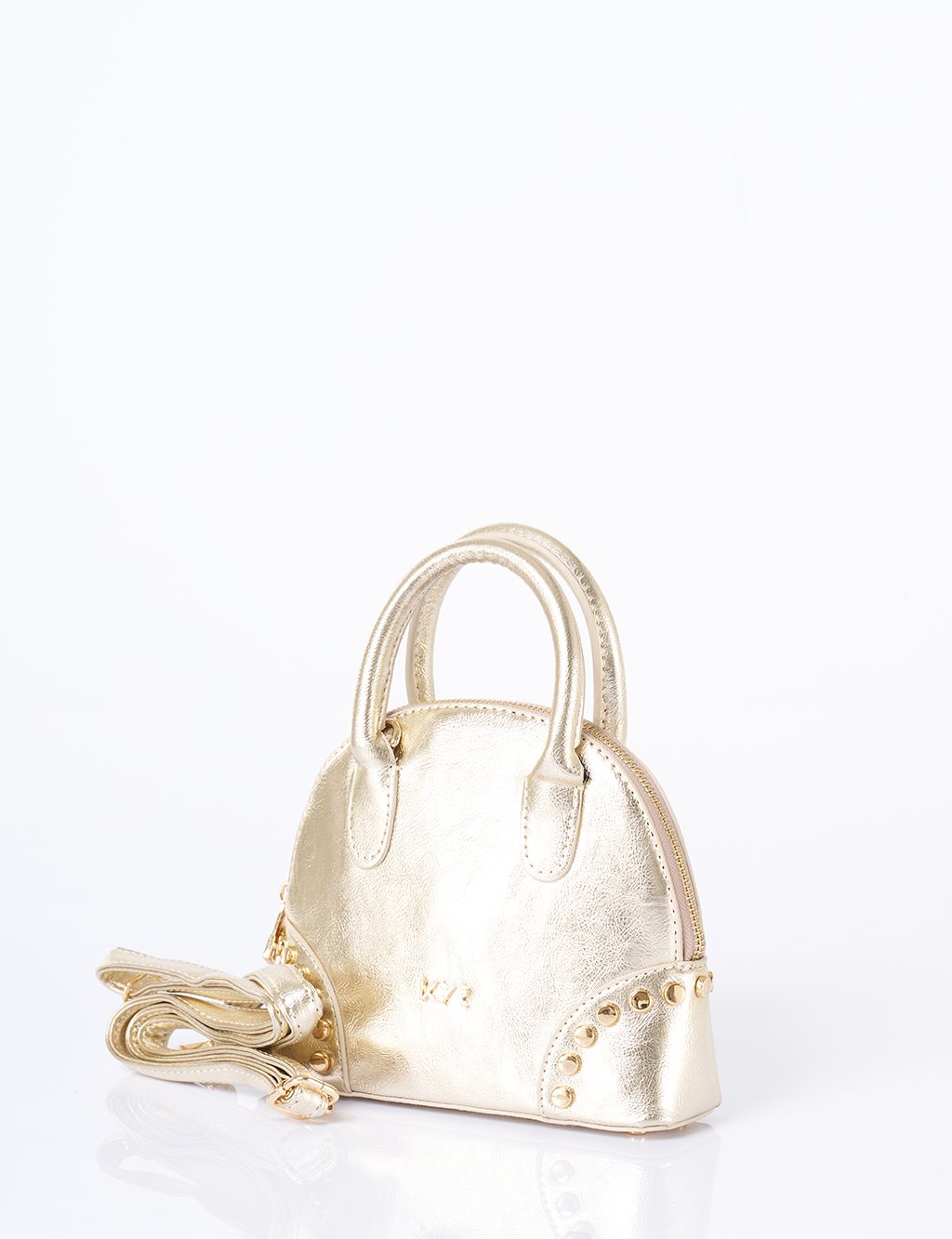 Stud Detailed Mini Faux Leather Handbag Gold