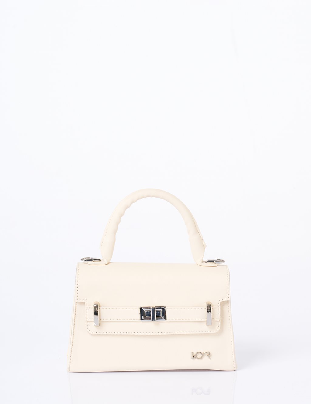 Flap Mini Faux Leather Handbag Cream