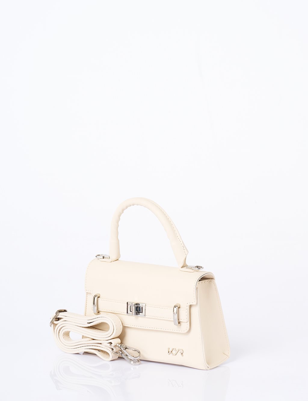 Flap Mini Faux Leather Handbag Cream