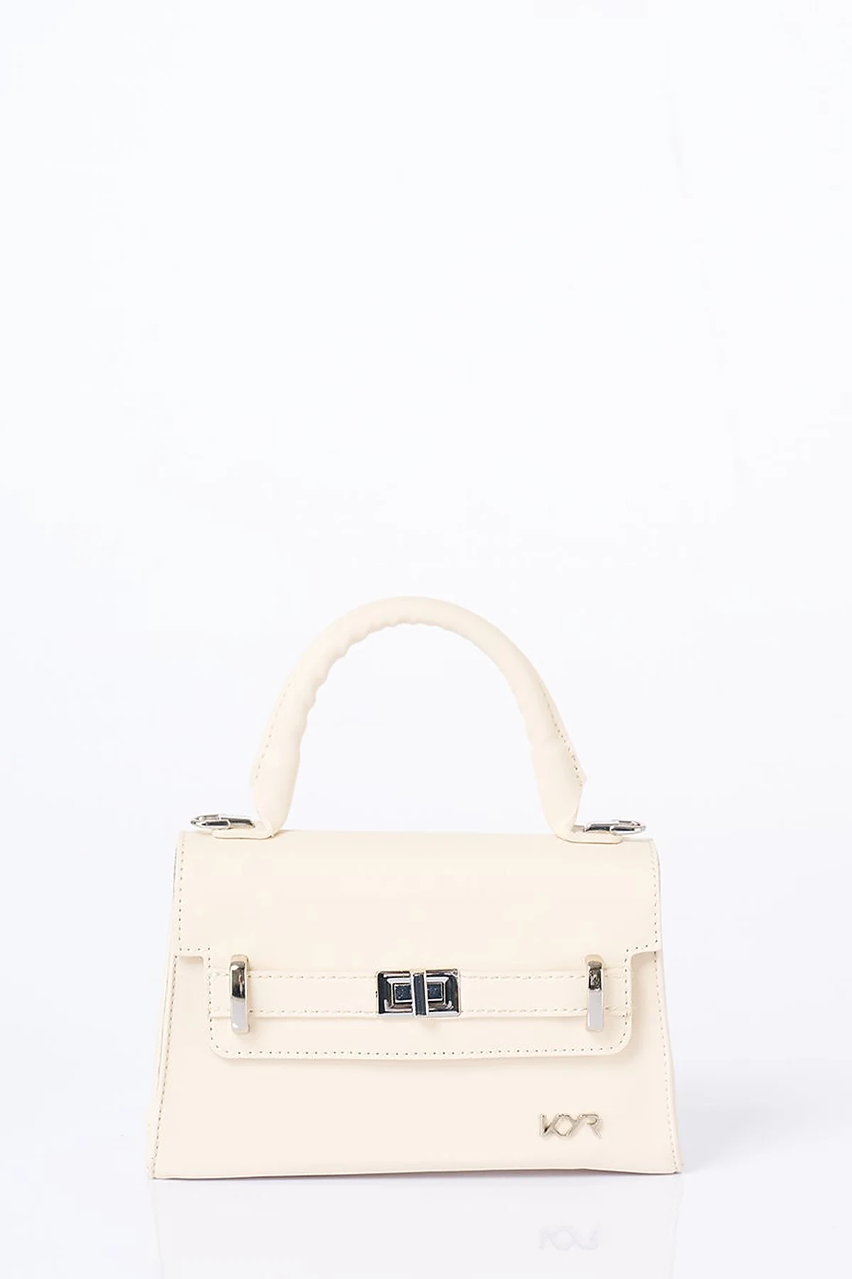 Flap Mini Faux Leather Handbag Cream