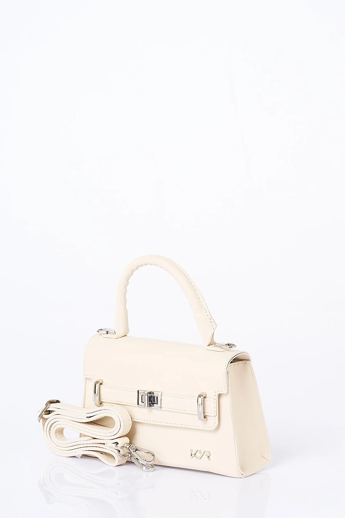 Flap Mini Faux Leather Handbag Cream