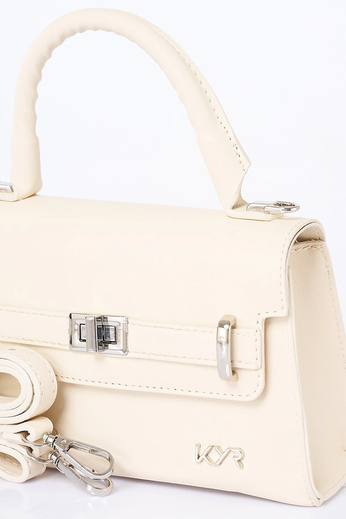 Flap Mini Faux Leather Handbag Cream