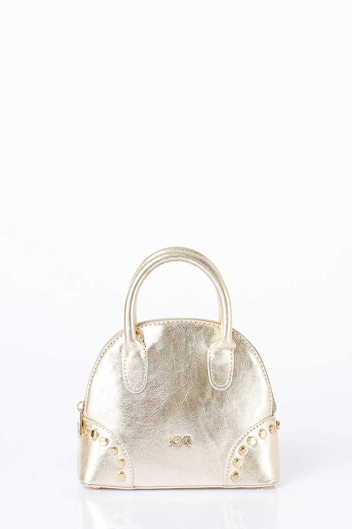 Stud Detailed Mini Faux Leather Handbag Gold