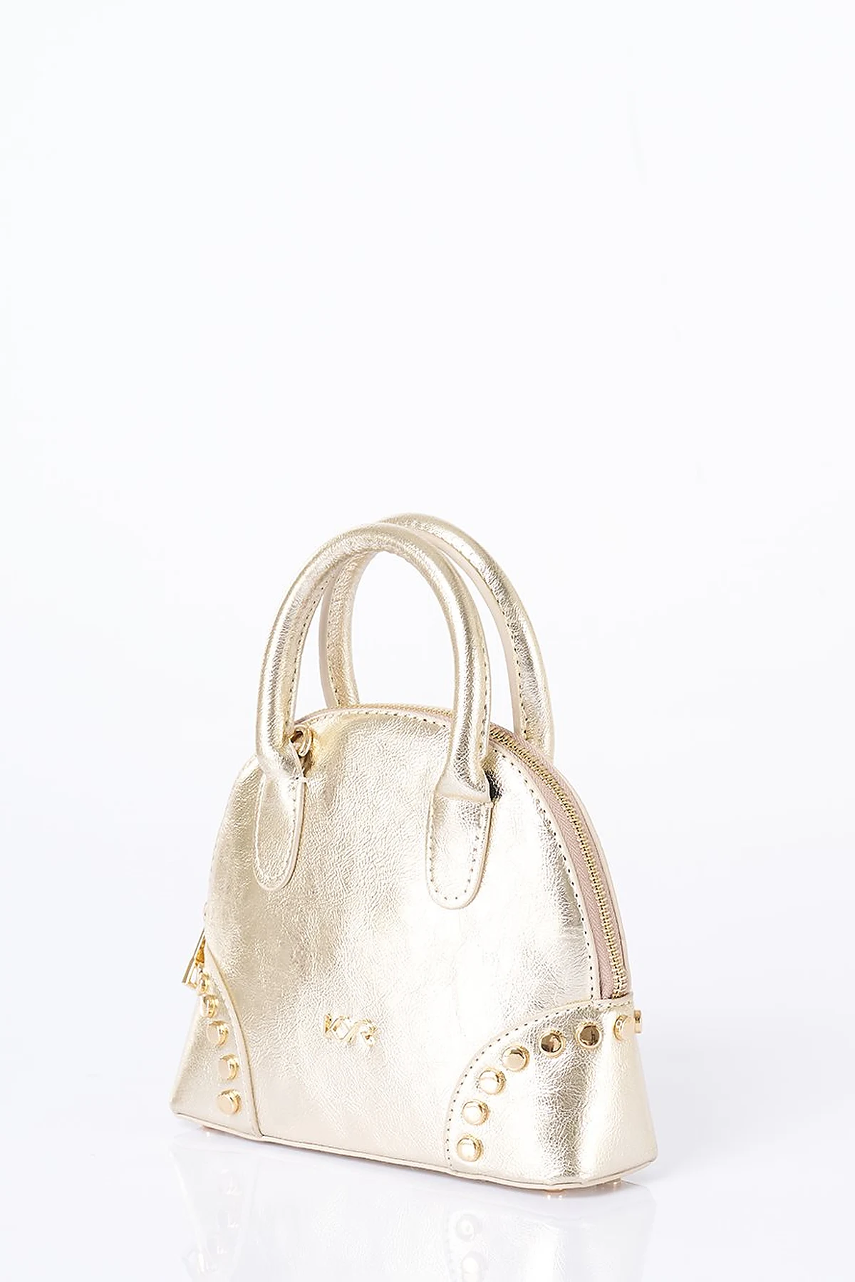 Stud Detailed Mini Faux Leather Handbag Gold