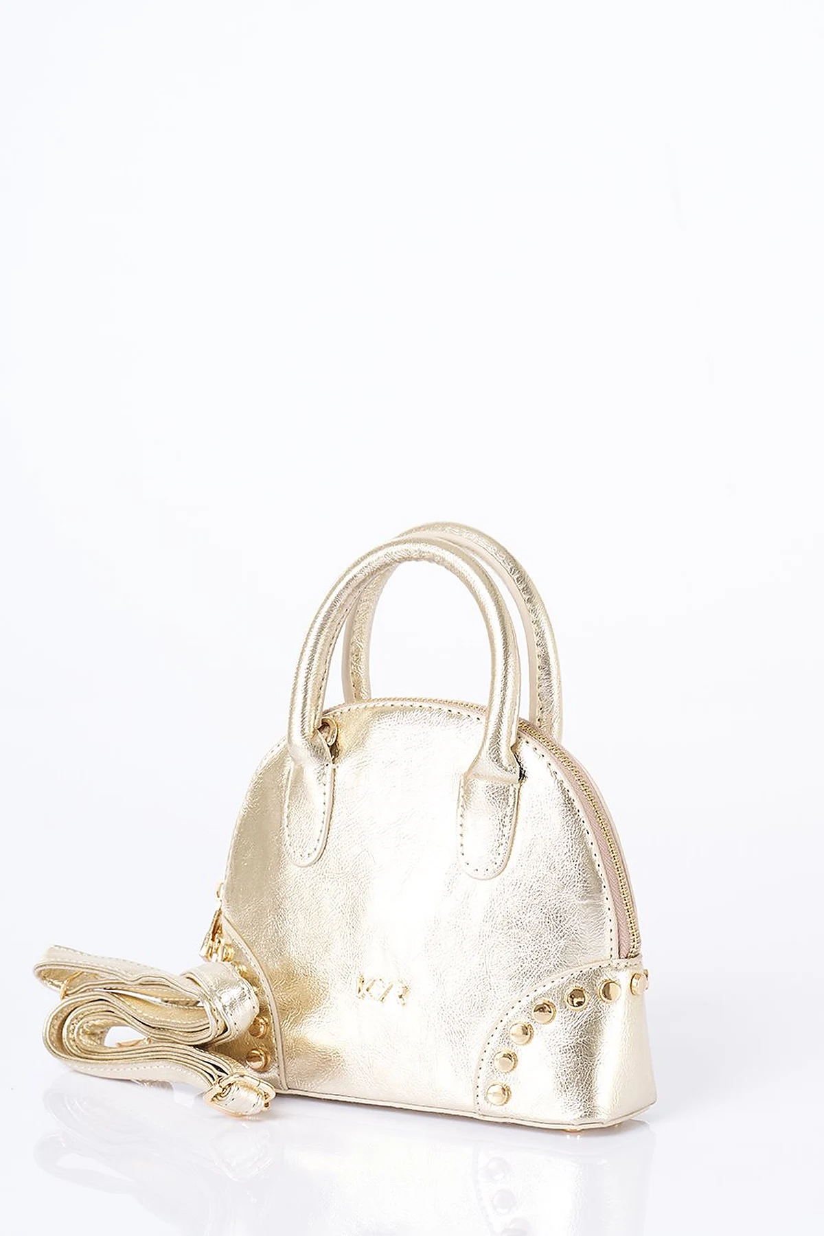 Stud Detailed Mini Faux Leather Handbag Gold