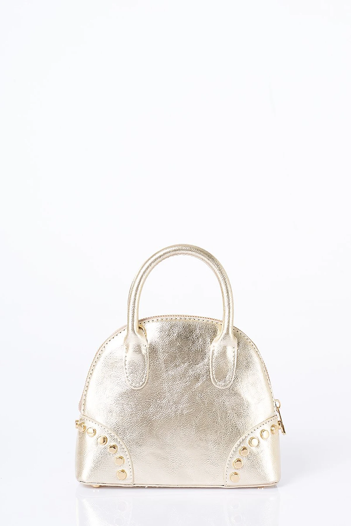 Stud Detailed Mini Faux Leather Handbag Gold