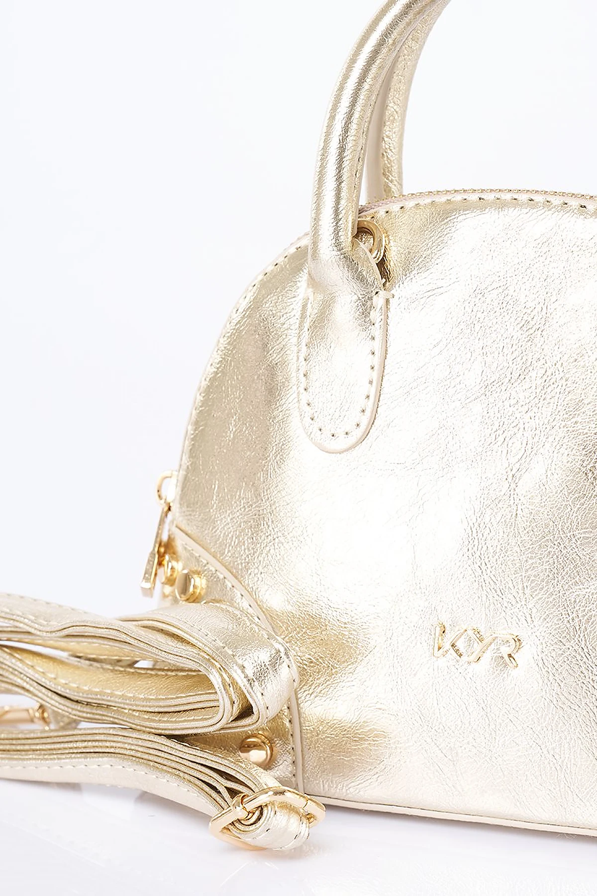 Stud Detailed Mini Faux Leather Handbag Gold