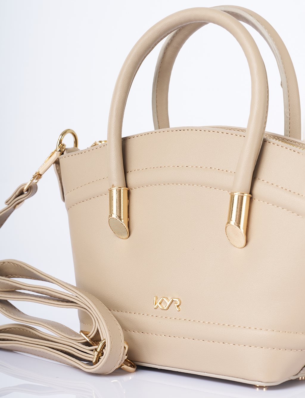 Gold Detaylı Suni Deri Tote Çanta Taş