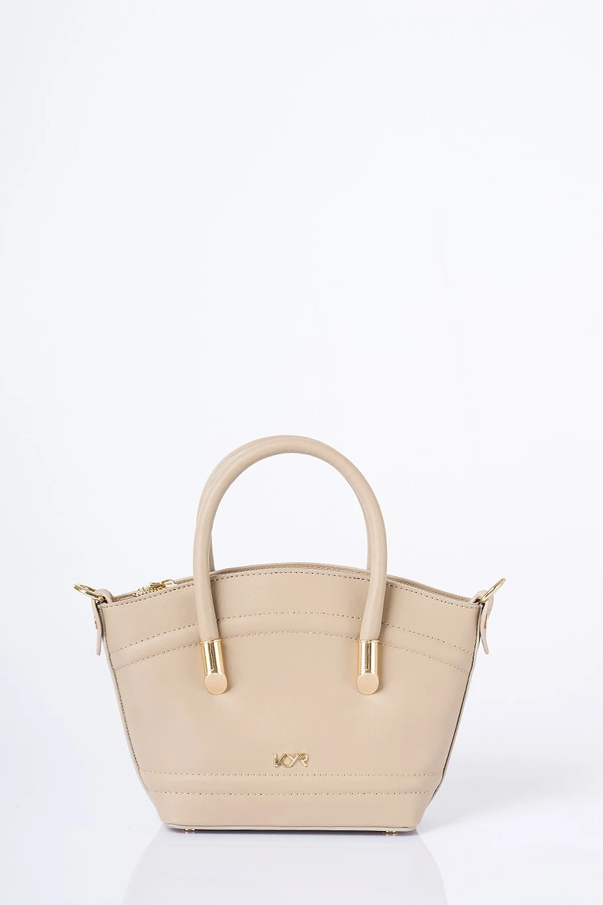 Gold Detailed Faux Leather Tote Bag Stone