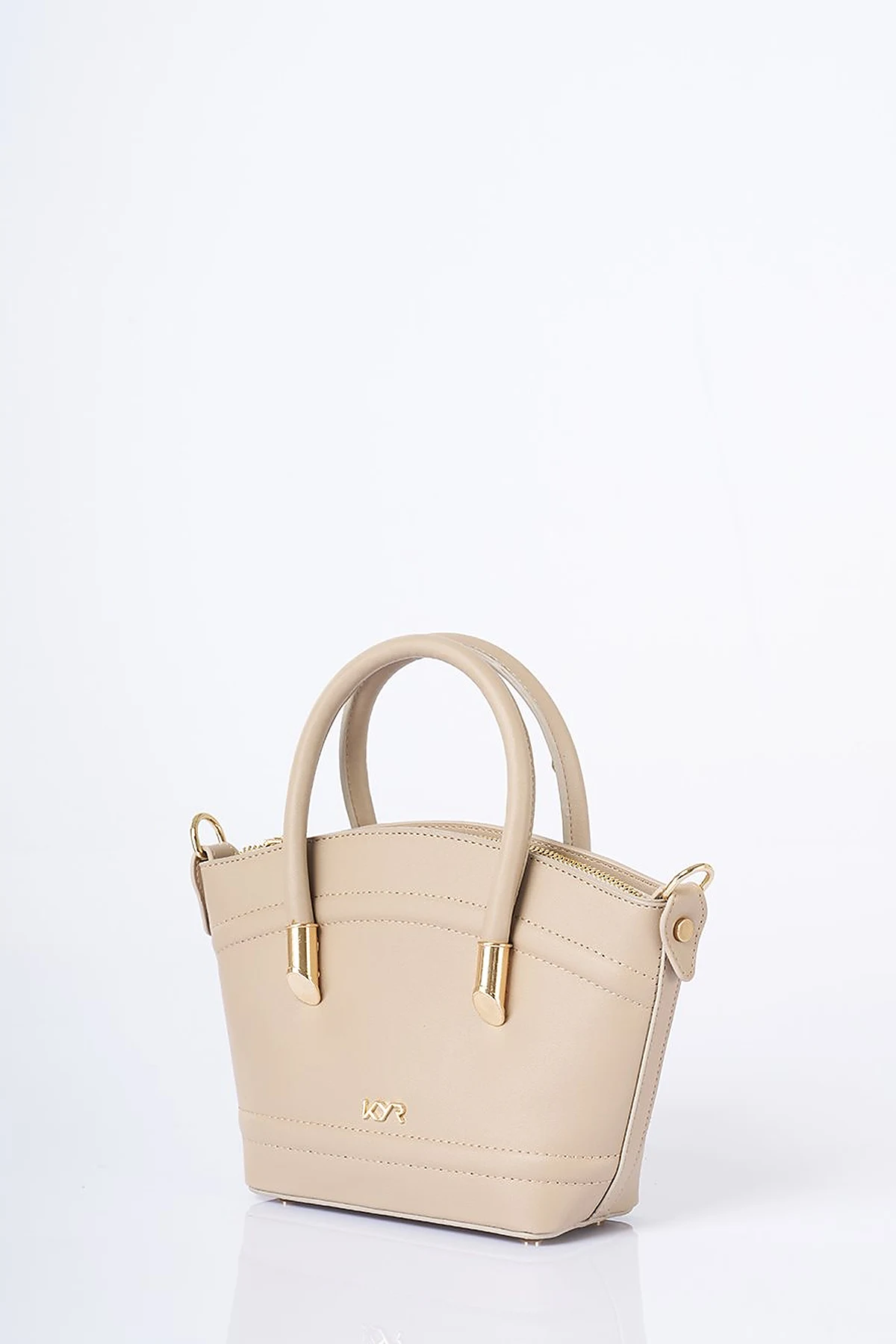 Gold Detailed Faux Leather Tote Bag Stone