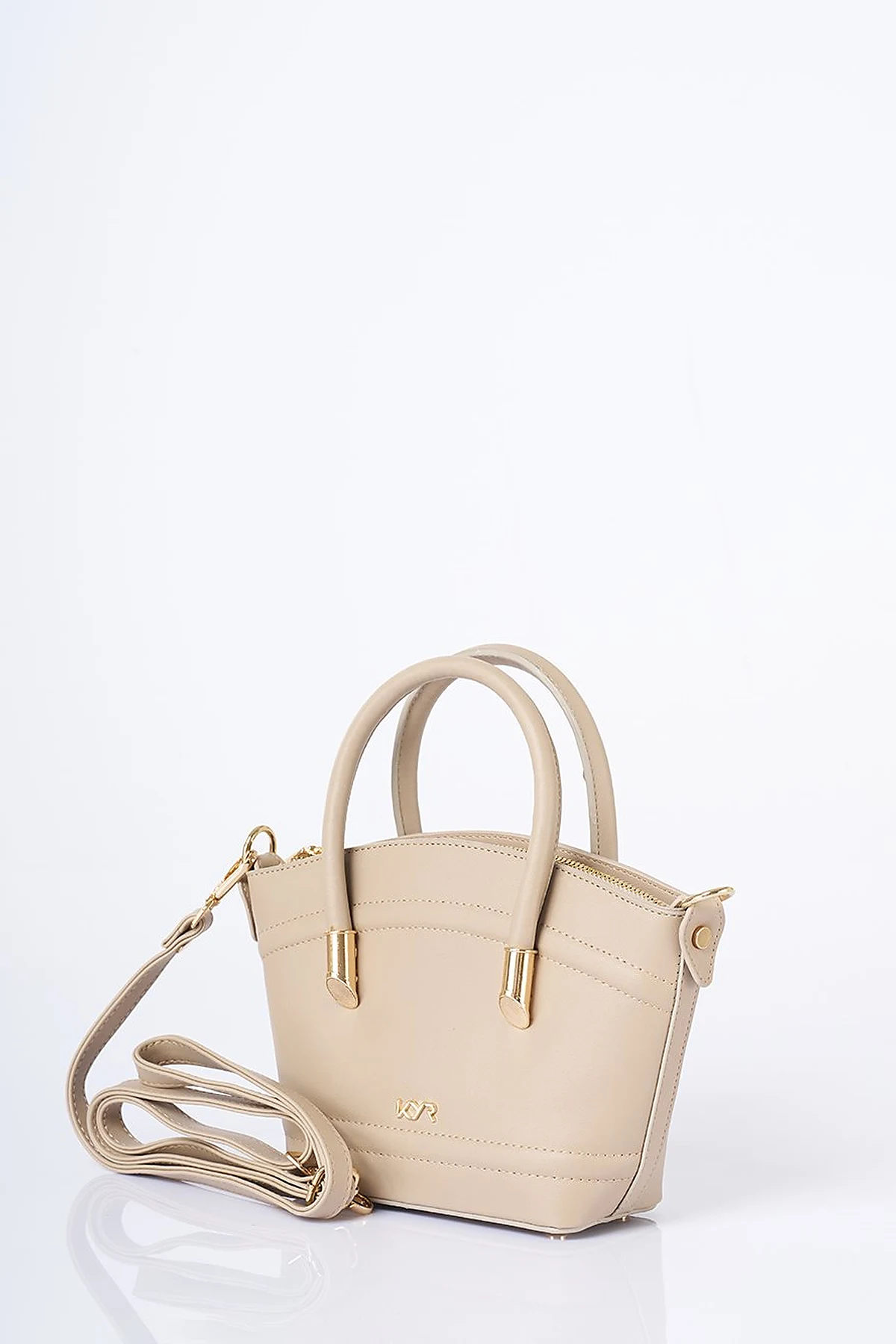 Gold Detailed Faux Leather Tote Bag Stone