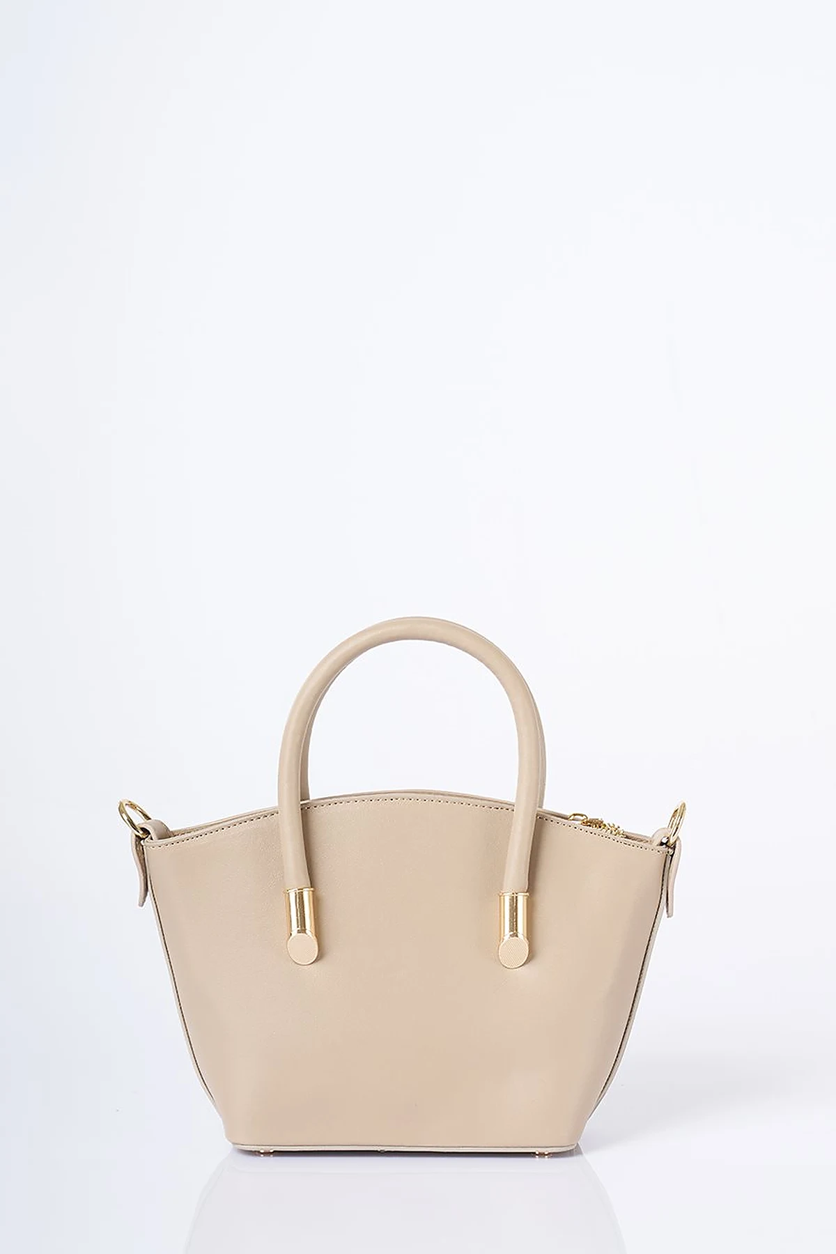 Gold Detailed Faux Leather Tote Bag Stone