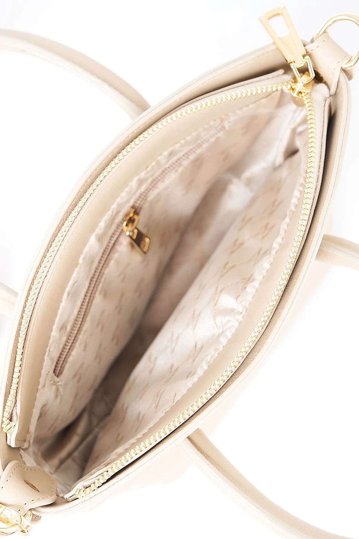 Gold Detailed Faux Leather Tote Bag Stone