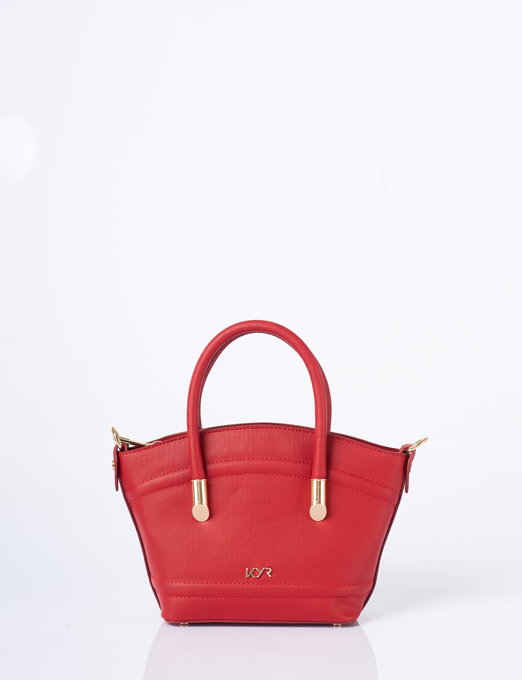Gold Detailed Faux Leather Tote Bag Red