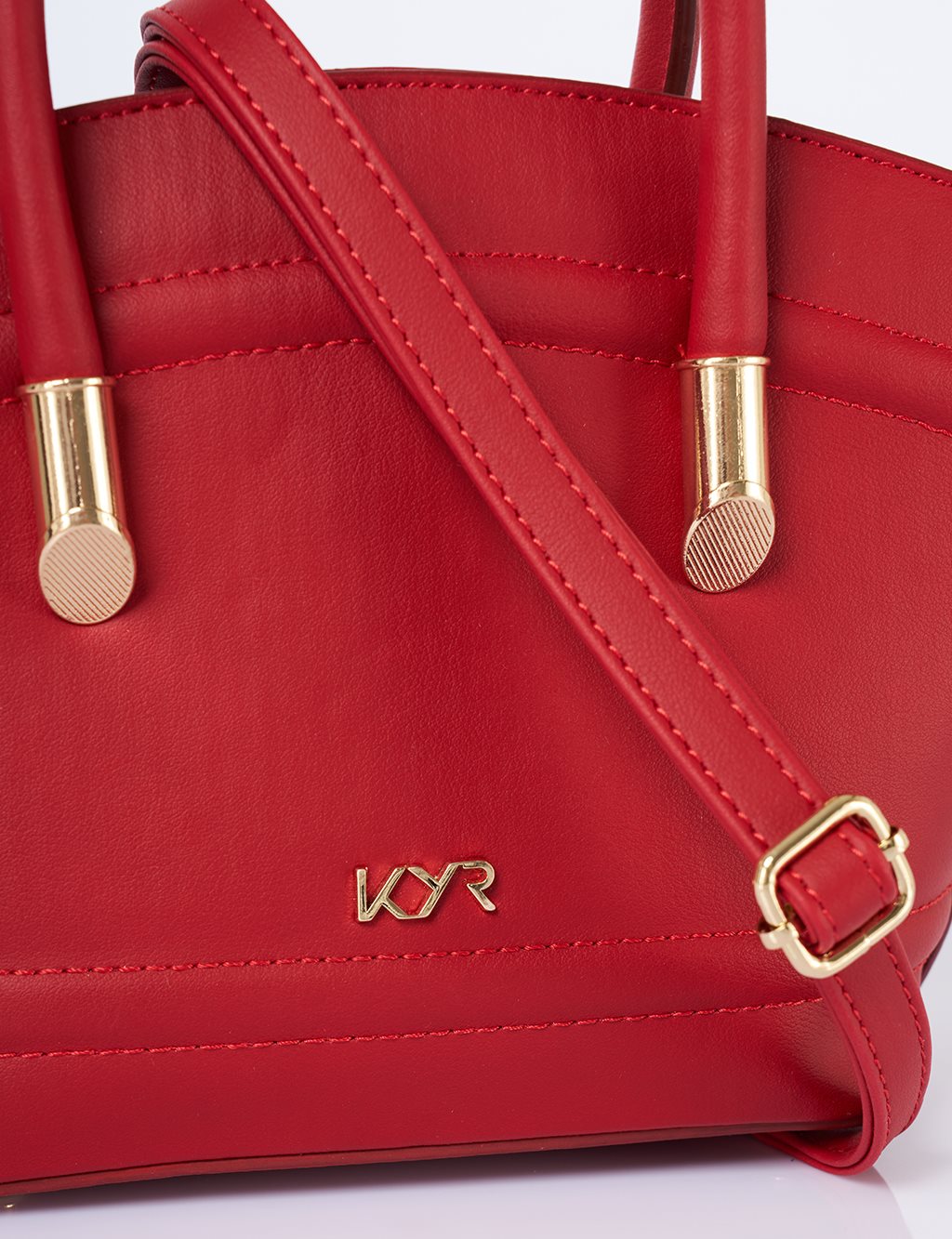 Gold Detailed Faux Leather Tote Bag Red