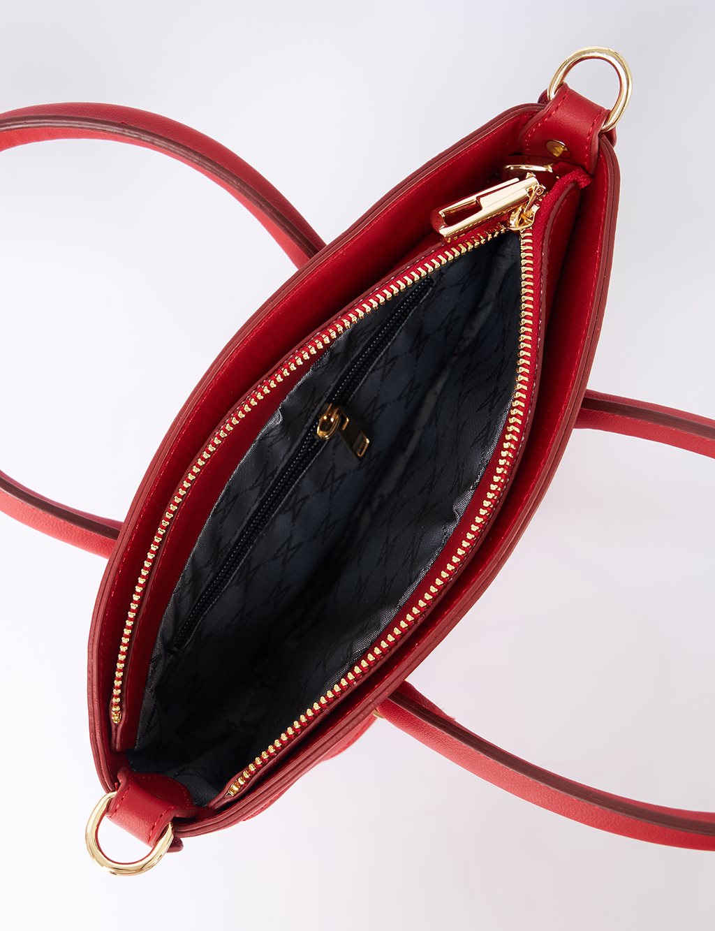 Gold Detailed Faux Leather Tote Bag Red