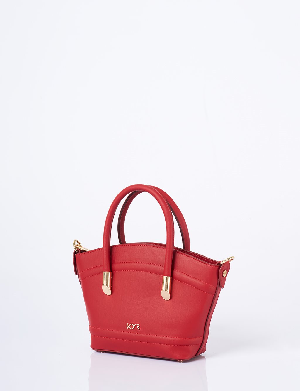 Gold Detailed Faux Leather Tote Bag Red