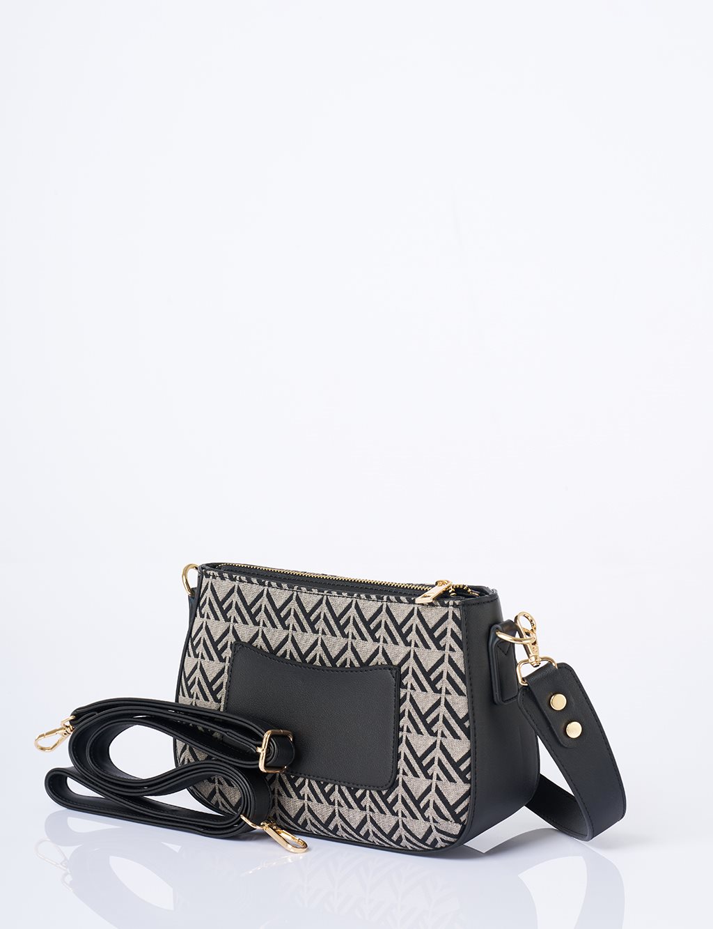 Monogram Pattern Hobo Bag Black