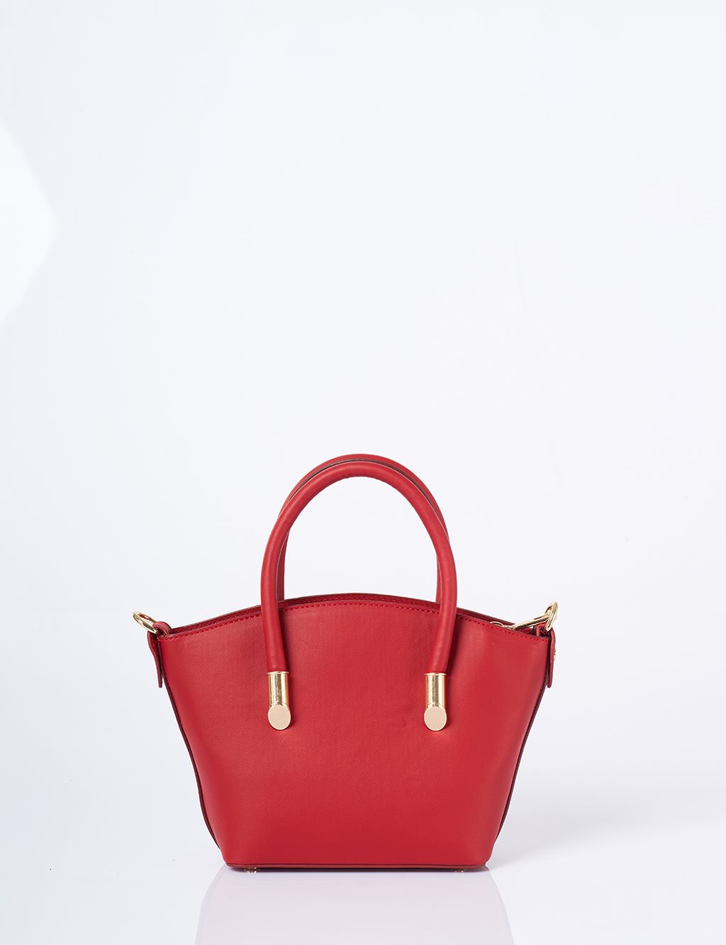Gold Detailed Faux Leather Tote Bag Red