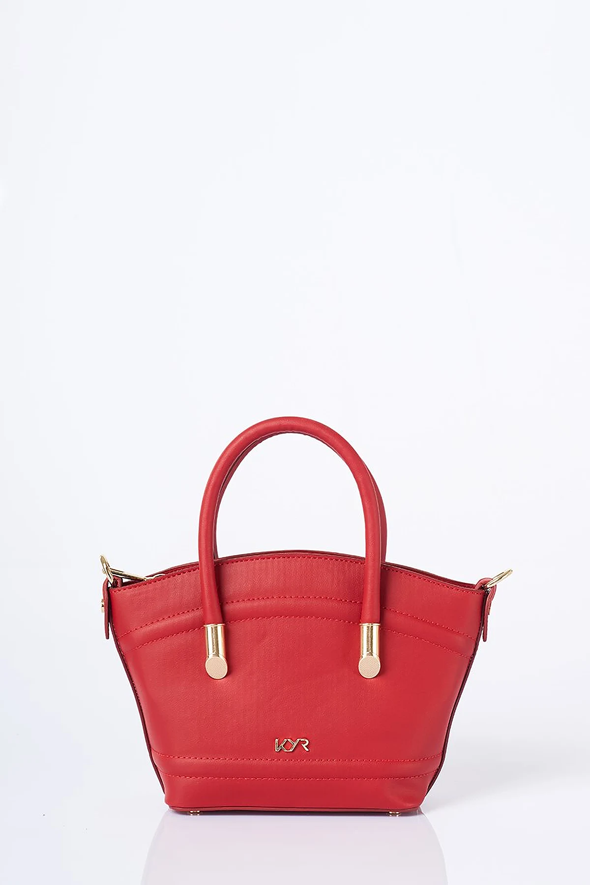 Gold Detailed Faux Leather Tote Bag Red