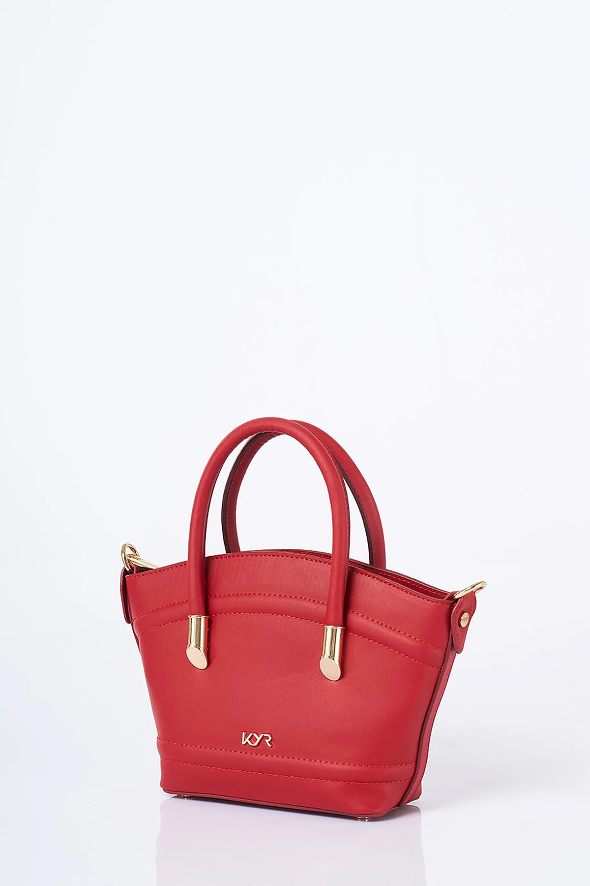 Gold Detailed Faux Leather Tote Bag Red