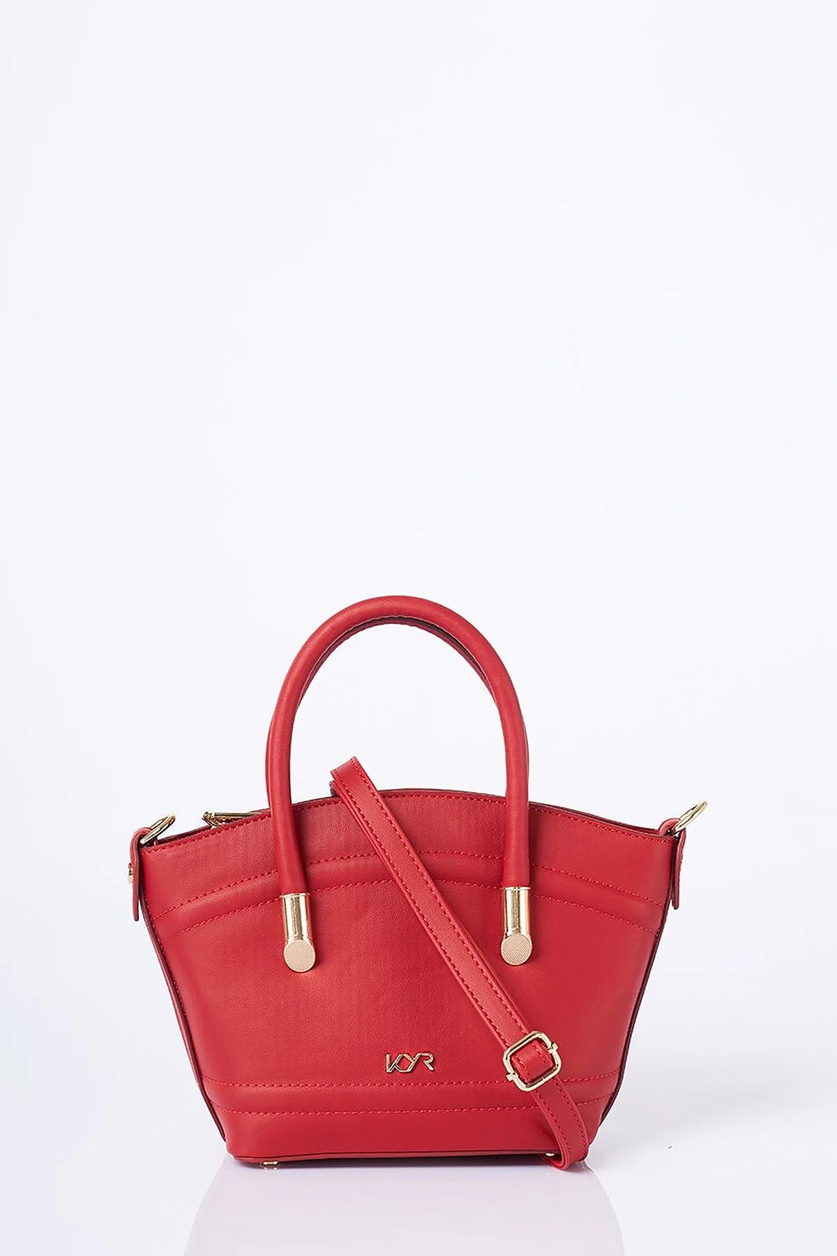 Gold Detailed Faux Leather Tote Bag Red