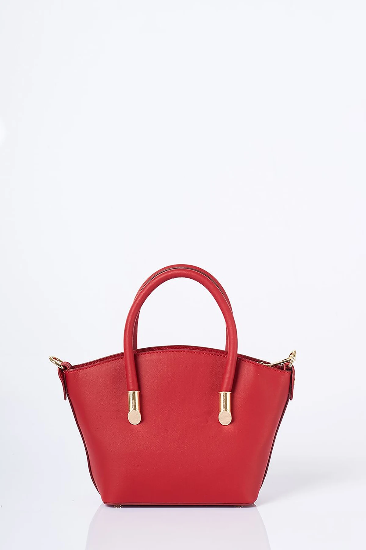 Gold Detailed Faux Leather Tote Bag Red