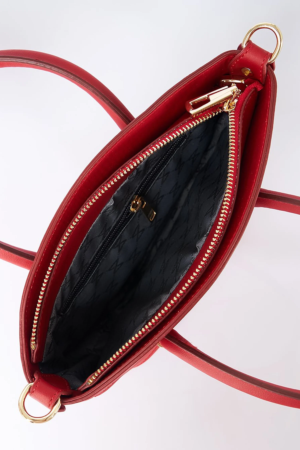 Gold Detailed Faux Leather Tote Bag Red