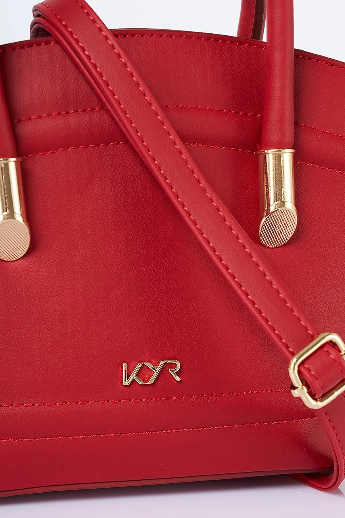 Gold Detailed Faux Leather Tote Bag Red