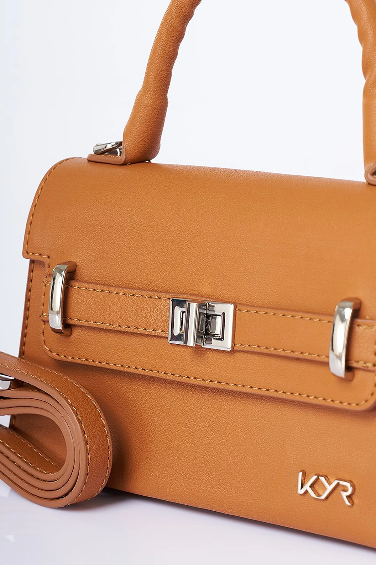 Flap Mini Faux Leather Handbag Camel