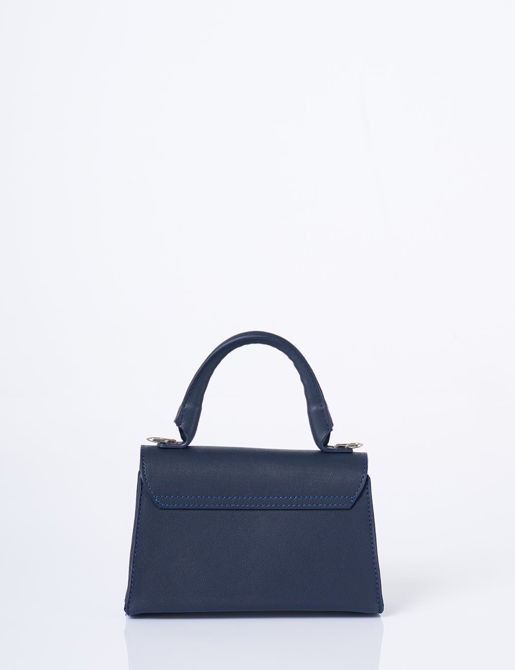 Flap Mini Faux Leather Handbag Navy