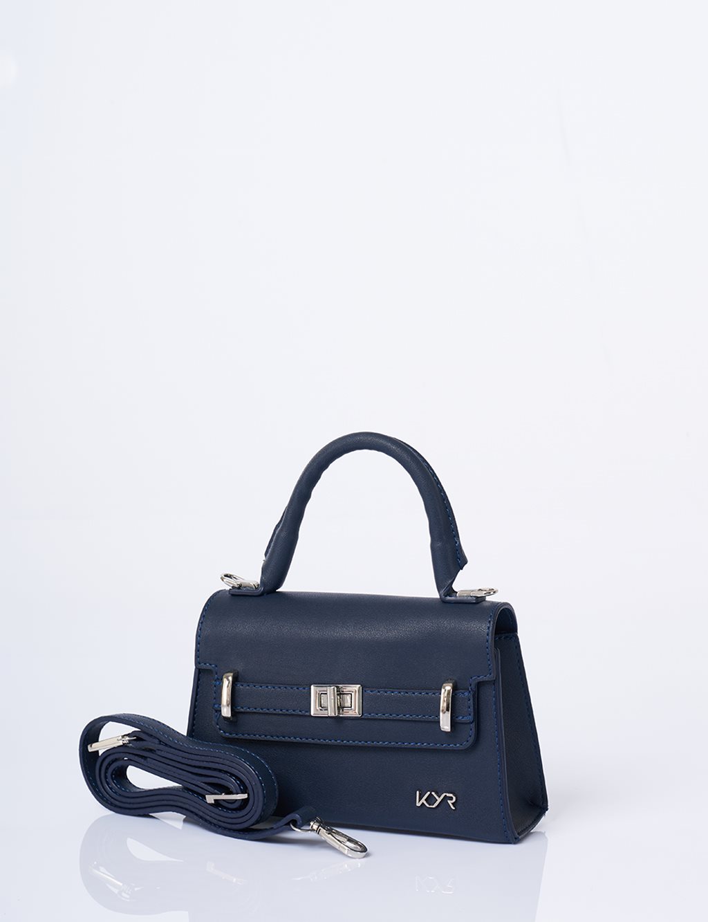 Flap Mini Faux Leather Handbag Navy