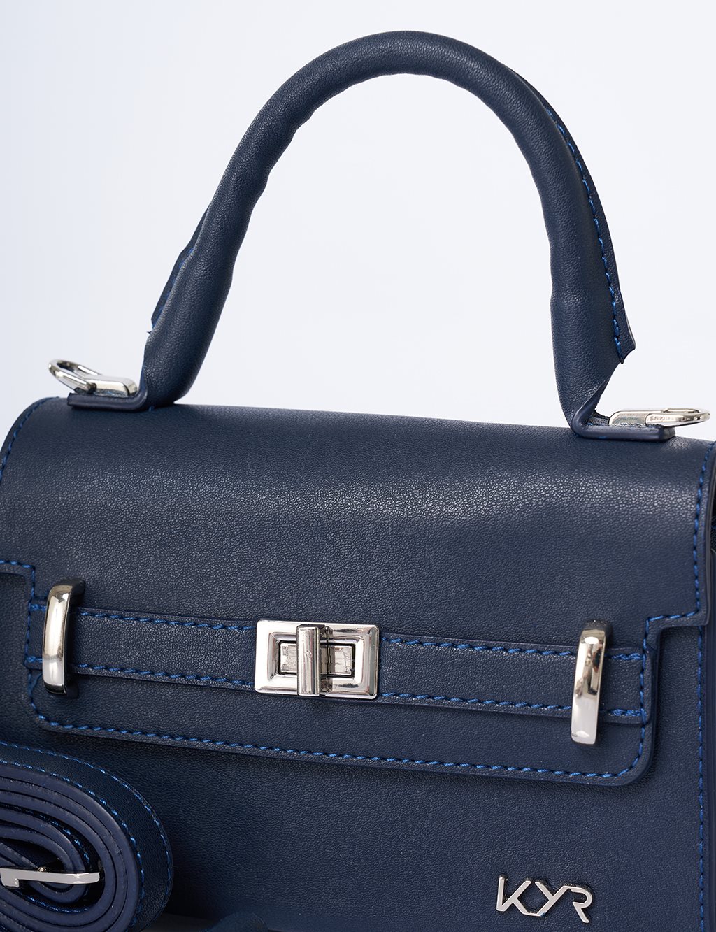 Flap Mini Faux Leather Handbag Navy