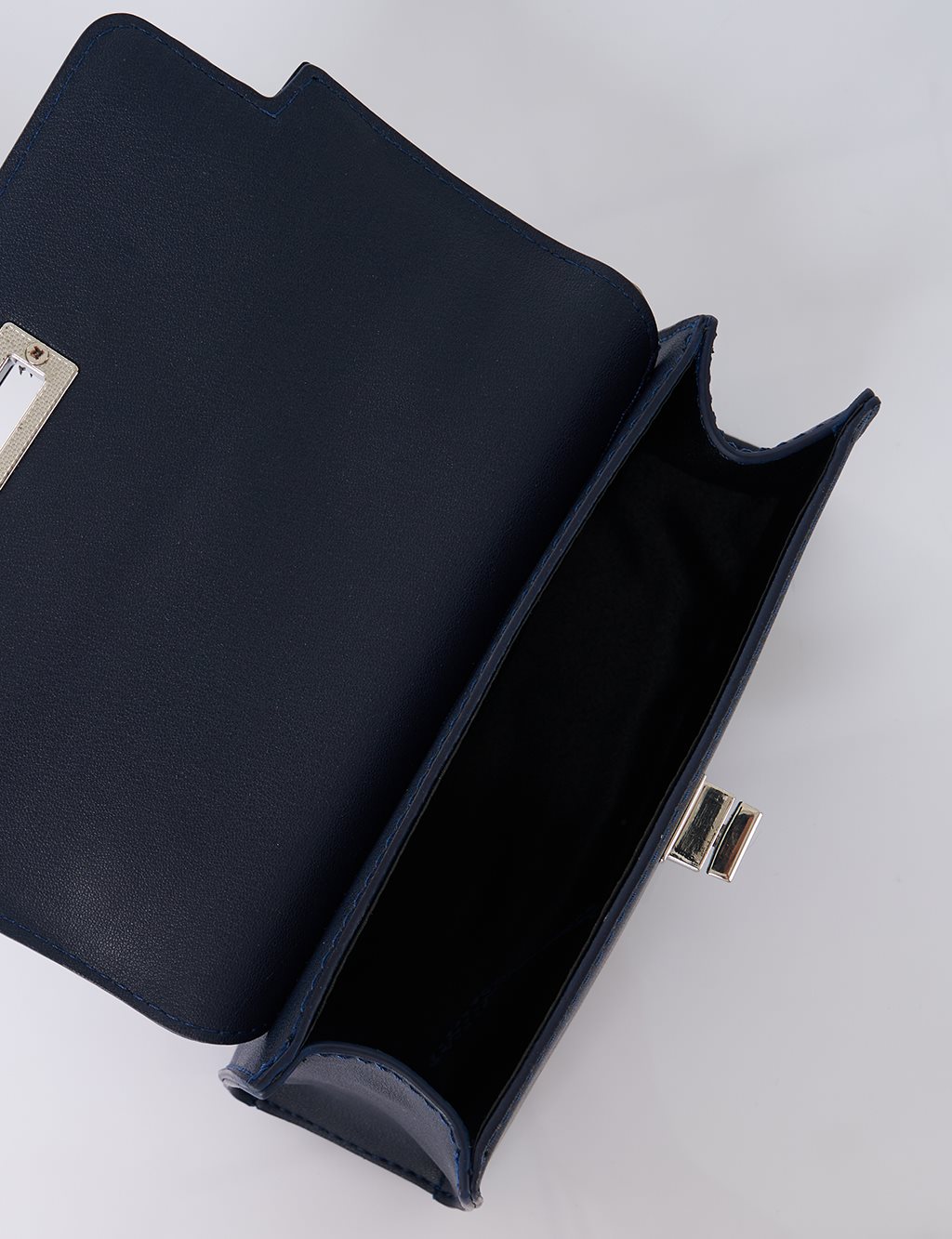 Flap Mini Faux Leather Handbag Navy