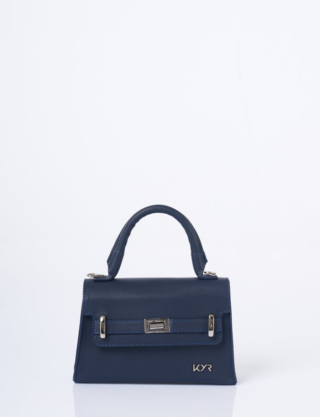 Flap Mini Faux Leather Handbag Navy