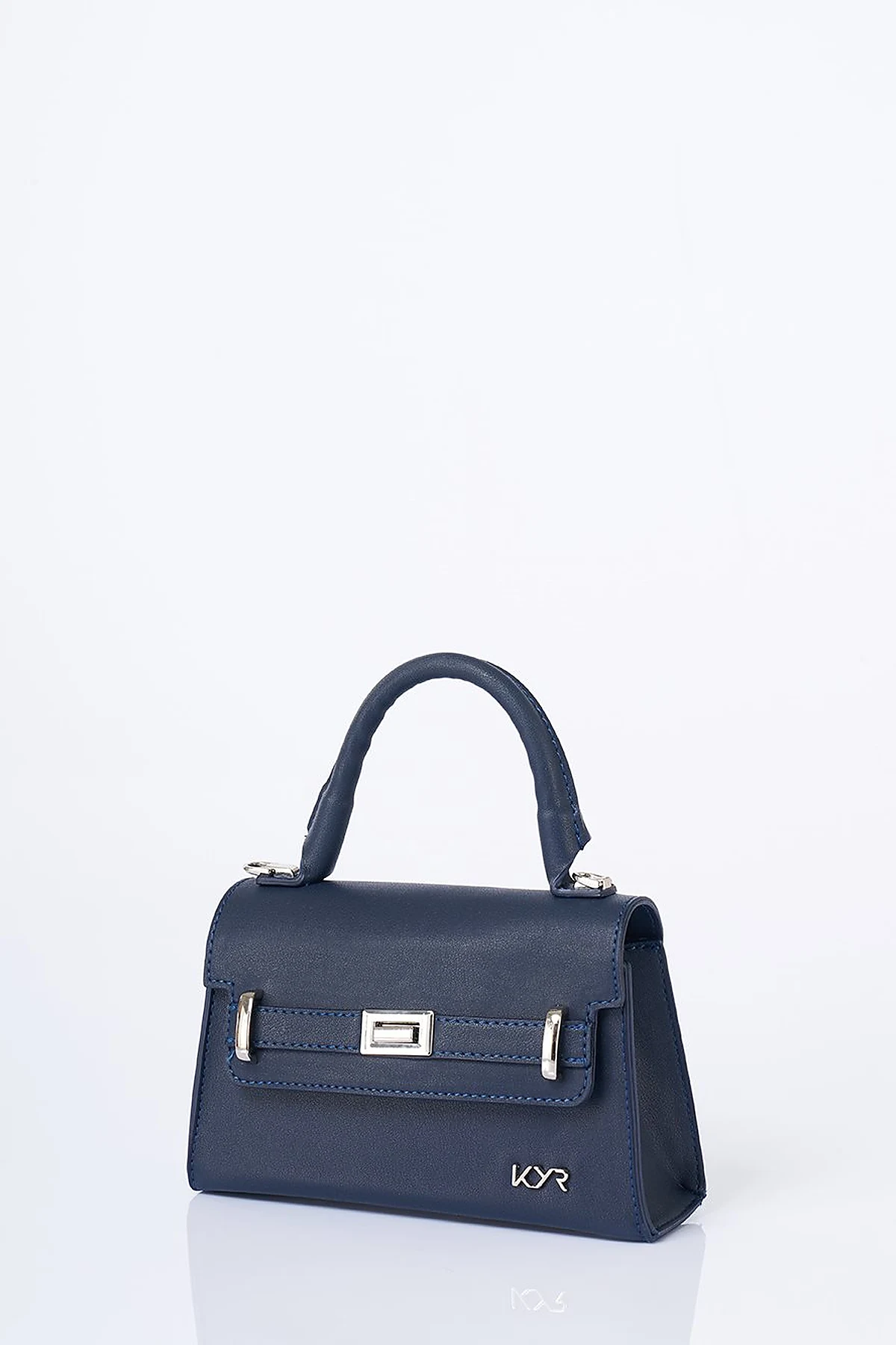 Flap Mini Faux Leather Handbag Navy