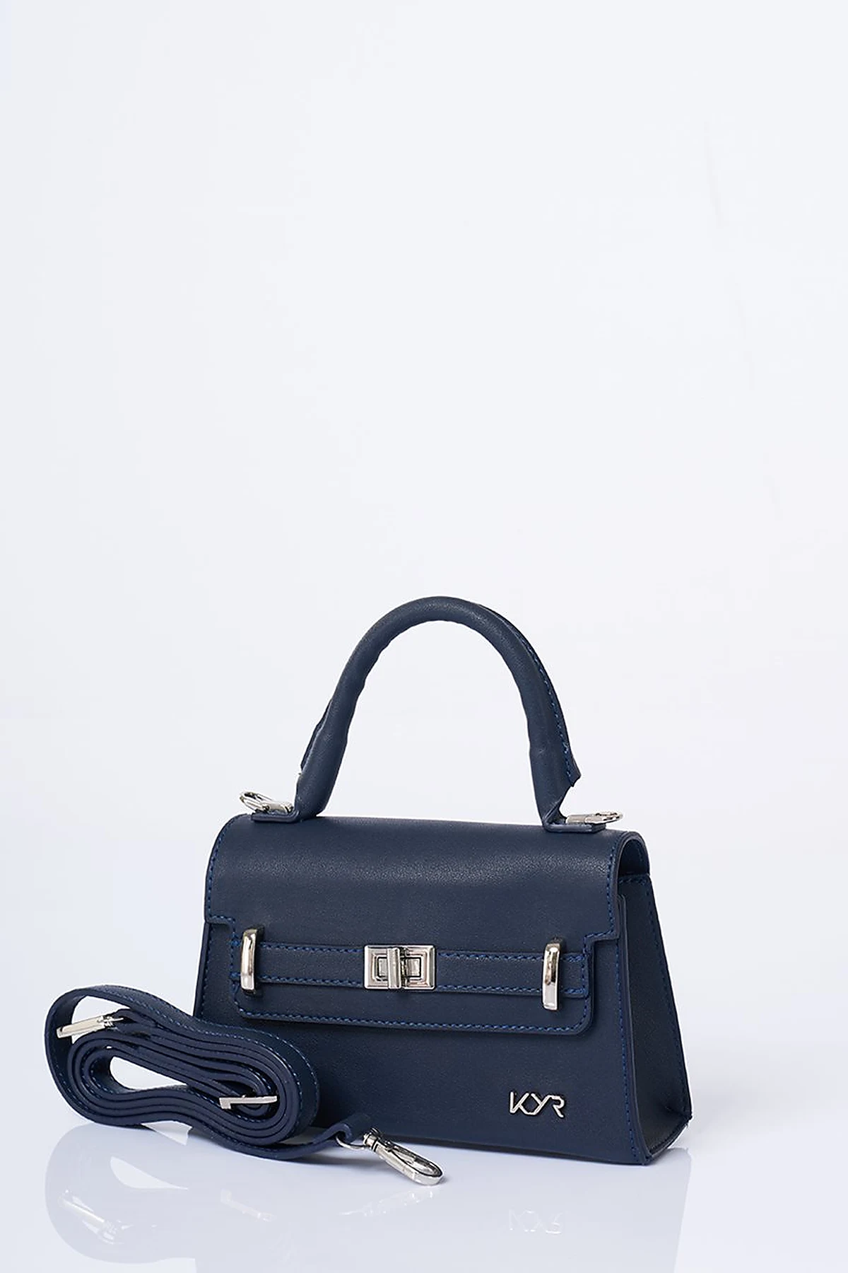 Flap Mini Faux Leather Handbag Navy