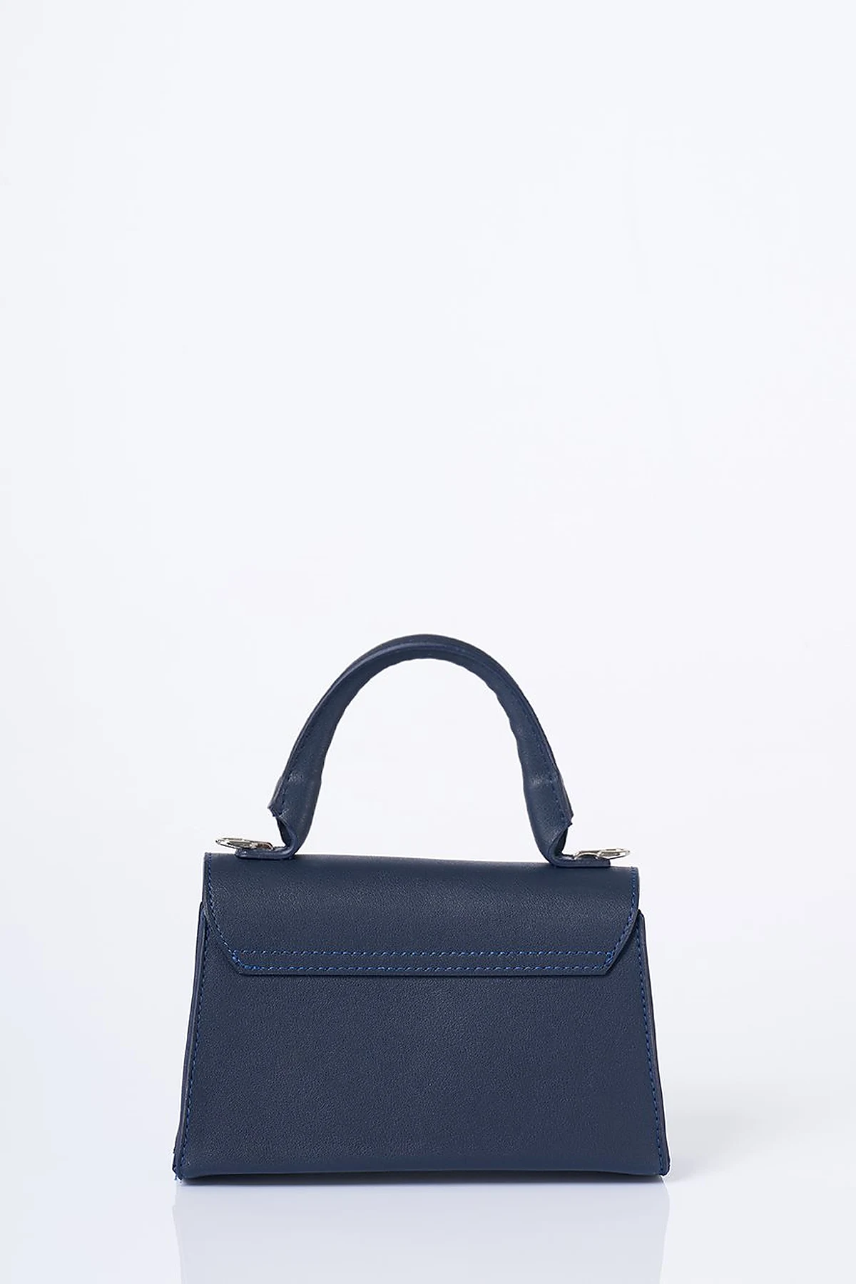 Flap Mini Faux Leather Handbag Navy
