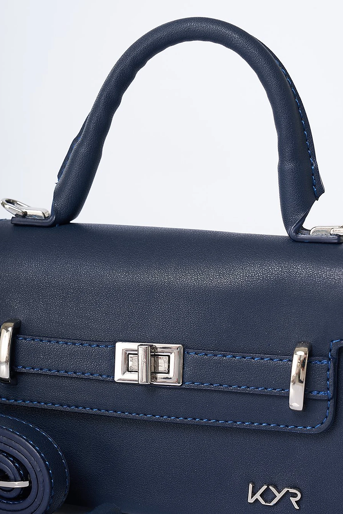 Flap Mini Faux Leather Handbag Navy