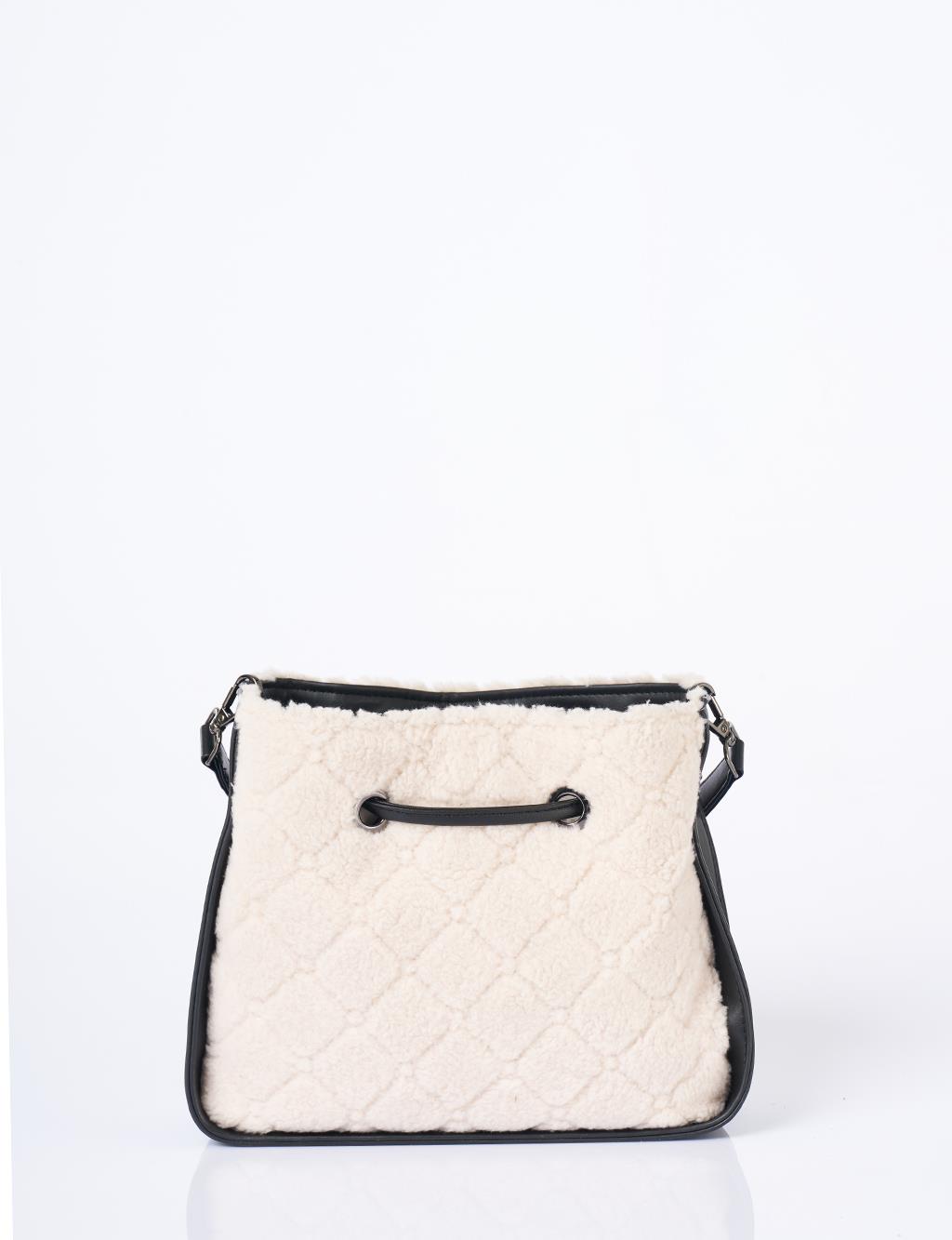 Leather Detailed Plush Bag Black