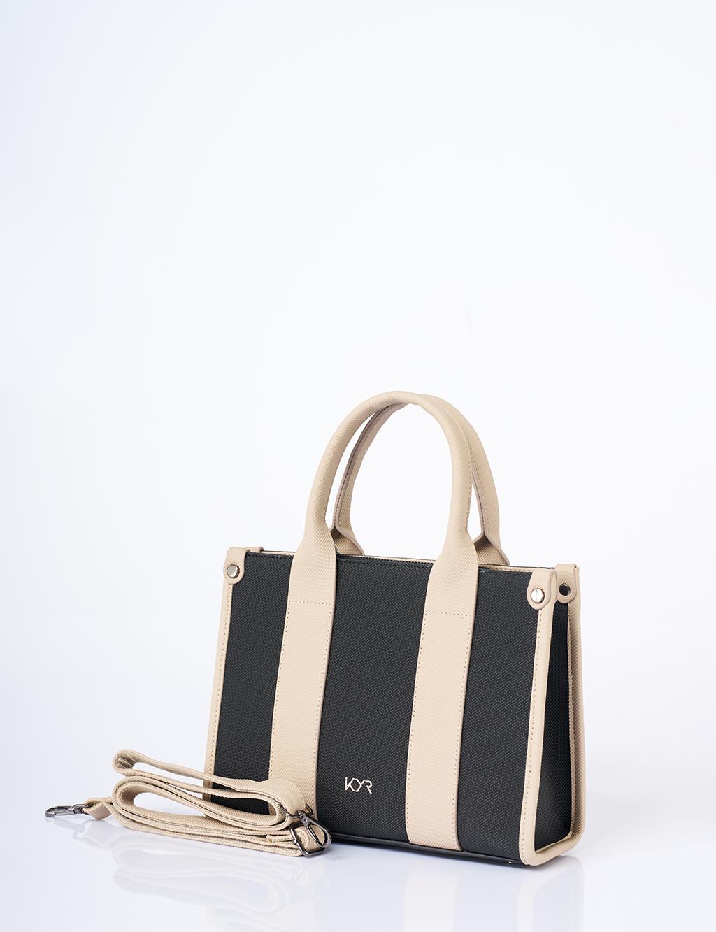 Logo Detailed Tote Bag Black Taupe